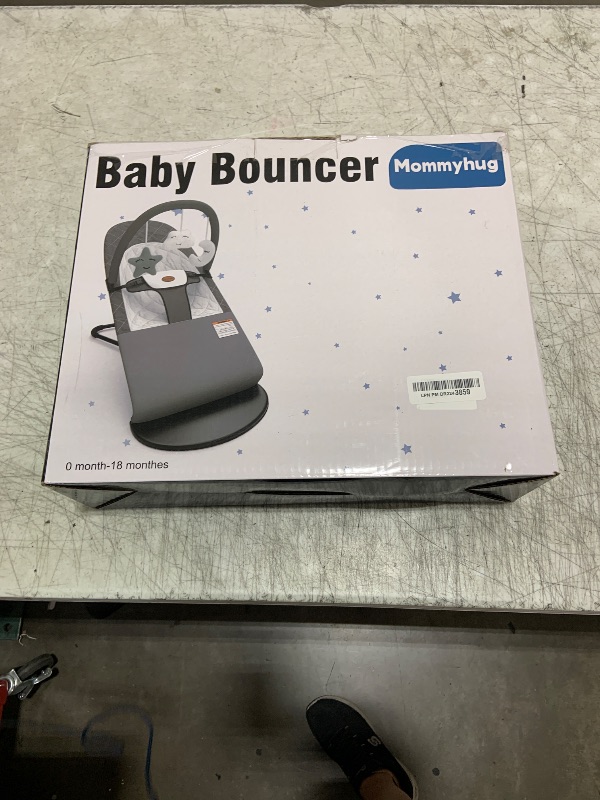 Photo 1 of Portable Baby Bouncer Seat for Infants, 0-18 Months, 3 Modes of Use with Rocker & Stationary Options, Ergonomic Infant Chair with Hanging Toys, Baby Shower Gifts – Grey