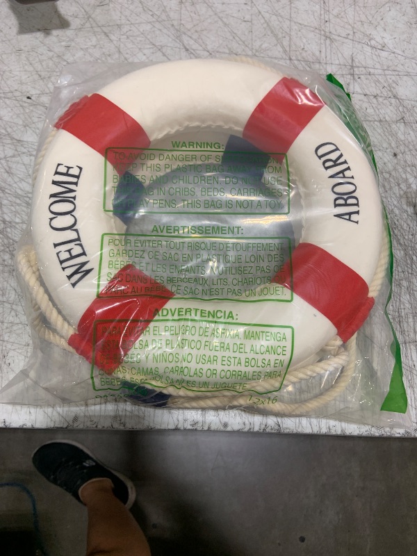 Photo 1 of Vercraft 2 Pcs 10" Lifebuoy Wall Hanging Decor large Life Preserver Ring Decorative Welcome Aboard Mediterranean Style Decoration Nautical Pool Safety Ring for Swim Tube Home Wall Window, Red and Blue