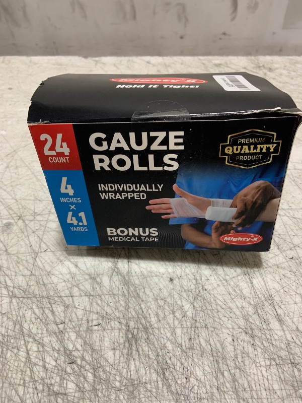 Photo 1 of Gauze Rolls - 24 Pack - 4" x 4.1yd Breathable Rolled Gauze - Individually Wrapped with Bonus Tape - First Aid Conforming Stretch Wrap for Wounds