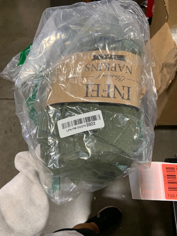 Photo 1 of INFEI Solid Color Linen Blended Thin Dinner Napkins - Pack of 12 (40 x 40 cm) - for Events & Home Use (Army Green)