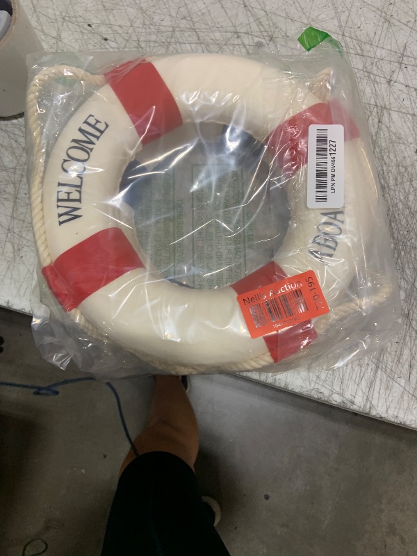 Photo 1 of Vercraft 2 Pcs 10" Lifebuoy Wall Hanging Decor large Life Preserver Ring Decorative Welcome Aboard Mediterranean Style Decoration Nautical Pool Safety Ring for Swim Tube Home Wall Window, Red and Blue