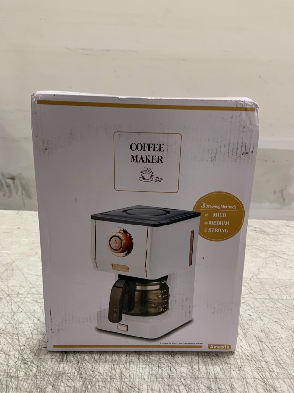 Photo 1 of Amaste Retro Style Coffee Machine with 25 Oz Glass Coffee Pot, Reusable Coffee Filter & Three Brewing Modes, 30minute-warm-keeping, Elegant White with Rose Gold