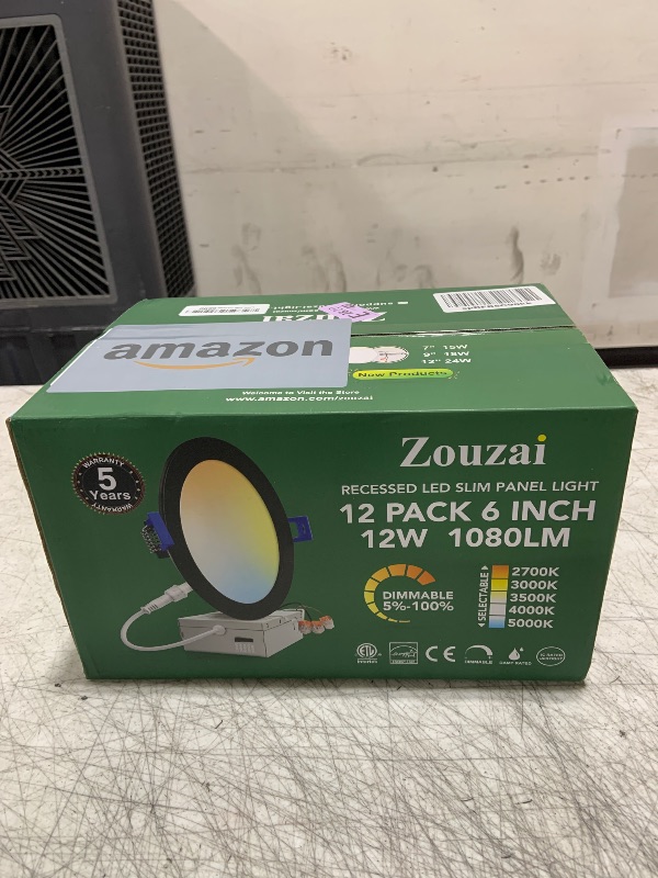 Photo 1 of zouzai 12 Pack 6 Inch 5CCT Ultra-Thin LED Recessed Ceiling Light with Junction Box, 2700K/3000K/3500K/4000K/5000K Selectable, 12W Eqv 110W,Dimmable, led can Lights- ETL and Energy Star Certified