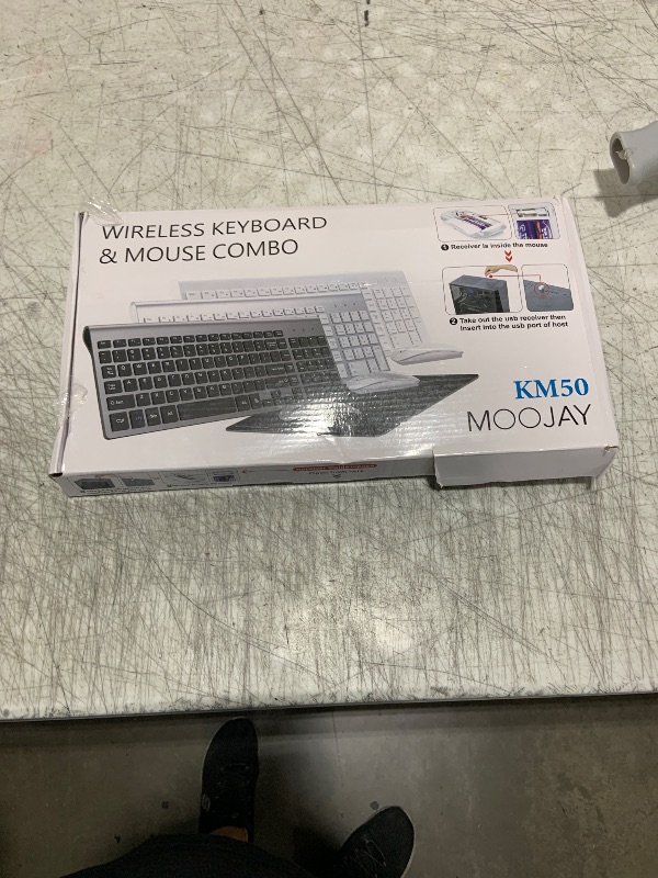 Photo 1 of Wireless Keyboard and Mouse with Mouse Pad Ultra Slim Combo, MOOJAY 2.4G USB Quiet Compact Scissor Switch Keyboard Mice Set with Cover, 2 AA and 2 AAA Batteries, for Laptop/PC/Windows - Silver White