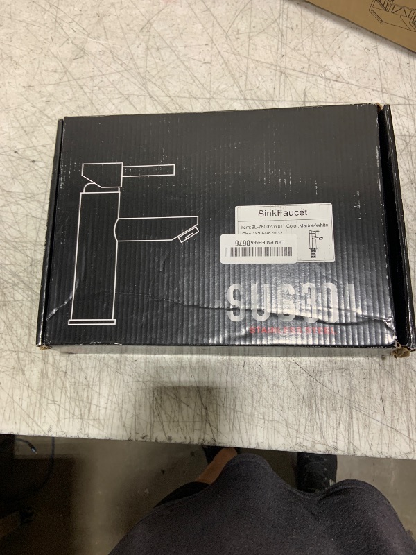 Photo 1 of Marble White Single Handle Bathroom Sink Faucet Suitable for 1 Holes, Stainless Steel Vanity Faucet for Bathroom Sink with Water Supply Hoses 9/16