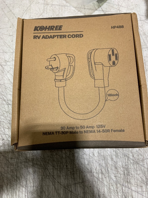 Photo 1 of Kohree 30 Amp to 50 Amp RV Plug Adapter 18", Heavy Duty RV Dogbone Electrical Adapter 30A Male to 50A Female Power Cord with Grip Handle, 125V/3750W