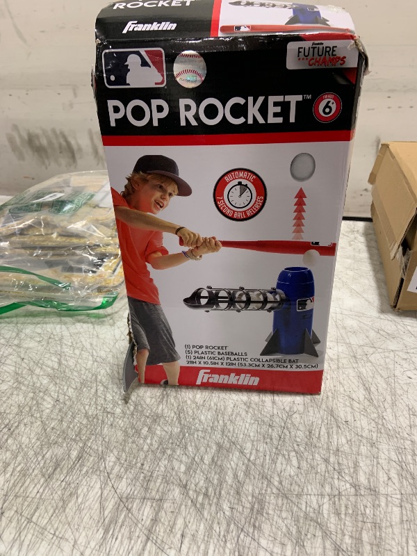 Photo 1 of Franklin Sports MLB Kids Pitching Machine - POP ROCKET Kids Baseball Trainer - Includes 5 Plastic Baseballs & Baseball Bat, Multicolor Medium