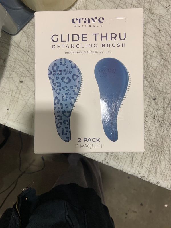 Photo 1 of Crave Naturals Glide Thru Detangling Hair Brush for Adults and Kids - Detangler Hairbrush for Curly or Straight, Wet or Dry Hair - Gentle on Tangles Comb - Navy Blue and Blue Cheetah (Pack of 2)