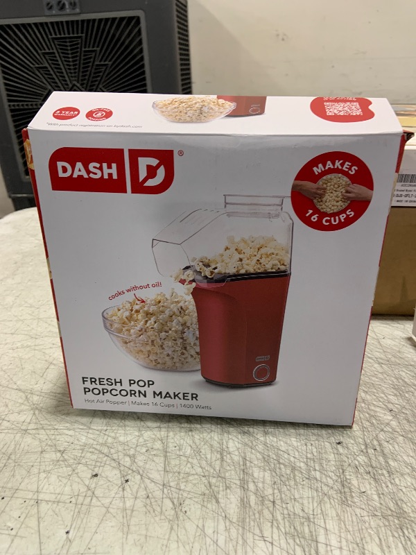 Photo 1 of DASH Hot Air Popcorn Popper Maker with Measuring Cup to Portion Popping Corn Kernels + Melt Butter, 16 Cups - Red