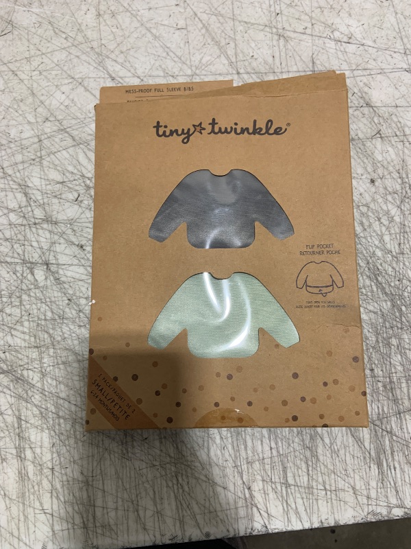 Photo 1 of Tiny Twinkle Mess Proof Baby Bibs, 2pk Waterproof Smock Baby Bibs for Eating, Machine Washable Long Sleeve Bibs, Baby Led Weaning, Toddler Bibs, BLW Supplies (Sage Charcoal, Small 6-24 Months)