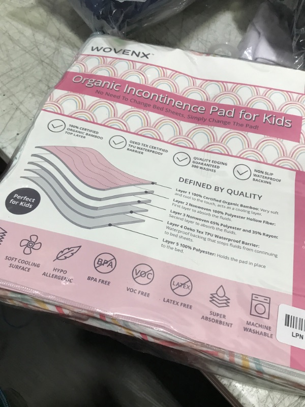 Photo 1 of WOVENX Organic Incontinence Pads for Kids & Toddlers - 5 Layer Waterproof Protectors for Overnight Bed Wetting - Reusable & Washable Pee Pads - Fits Twin to Full Size Beds - 34" x 52" Rainbow