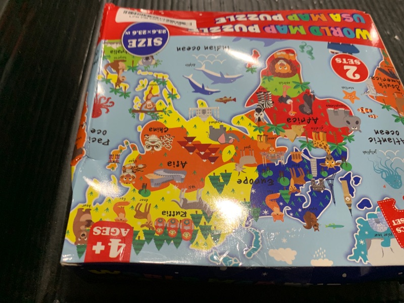 Photo 1 of 2 Sets Floor Puzzles World and United States Map Puzzles with Poster World and US Geography Jumbo Round Puzzle for Kids 4-8 Geography Educational Learning Toys Christmas Birthday Gift 70 Pcs