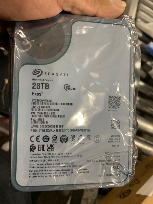 Photo 1 of Seagate (Recertified Exos X 28TB Internal Hard Drive HDD - 3.5 in CMR SATA 6Gb/s, 7200 RPM, 512MB Cache, 2.5M MTBF (ST28000NM000C), Renewed