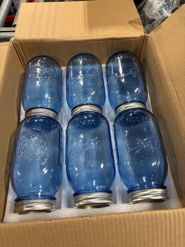 Photo 1 of eleganttime Regular Mouth Mason Jars 32 oz,6 Pack Blue Glass Colored Canning Jars with Airtight Lids for Canning,Pickling,Storage,DIY Crafts & Décor      