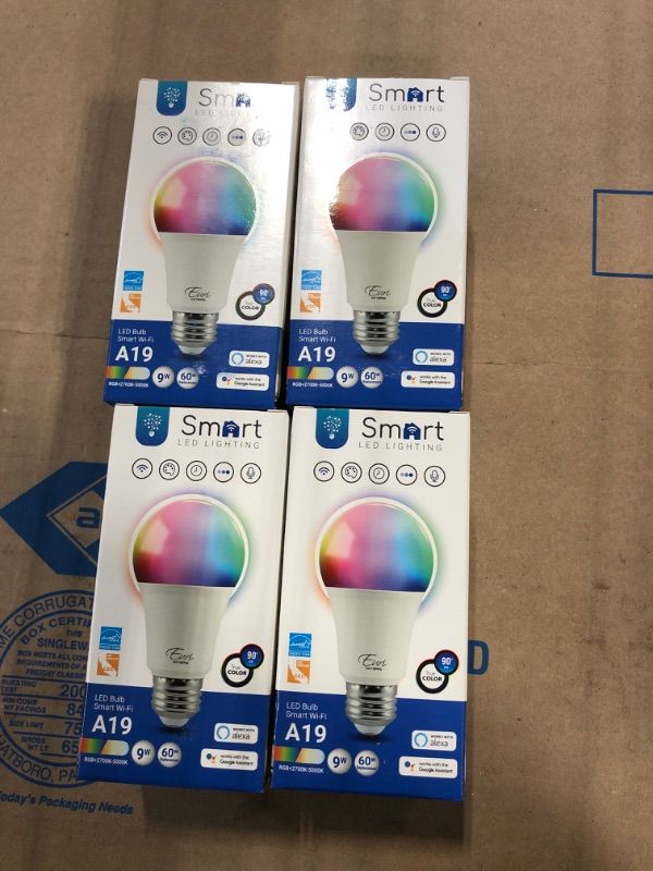 Photo 1 of 4 PACK *****Euri Lighting LIS-A2001cec Smart Wifi LED Light Bulb A19 – RGB Multiple Color Selection 9W
