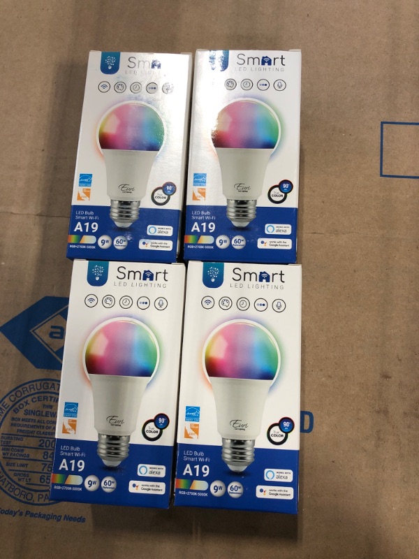 Photo 1 of 4 PACK *****Euri Lighting LIS-A2001cec Smart Wifi LED Light Bulb A19 – RGB Multiple Color Selection 9W
