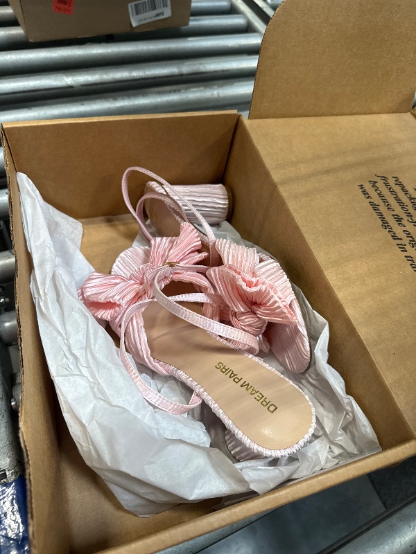 Photo 1 of DREAM PAIRS Women's Bow Knot Heeled Sandals Low Chunky Heels Open Toe Ankle Strap Slingback Dress Shoes for Wedding Bridal Party,Size 10,Pink,DWUMHS2504