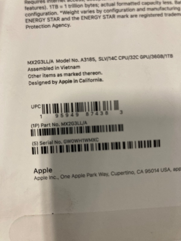 Photo 1 of *** MAY NEED CHARGING - DOES NOT TURN ON*** Apple 2024 MacBook Pro Laptop with M4 Max, 14?core CPU, 32?core GPU: Built for Apple Intelligence, 14.2-inch Liquid Retina XDR Display, 36GB Unified Memory, 1TB SSD Storage; Silver