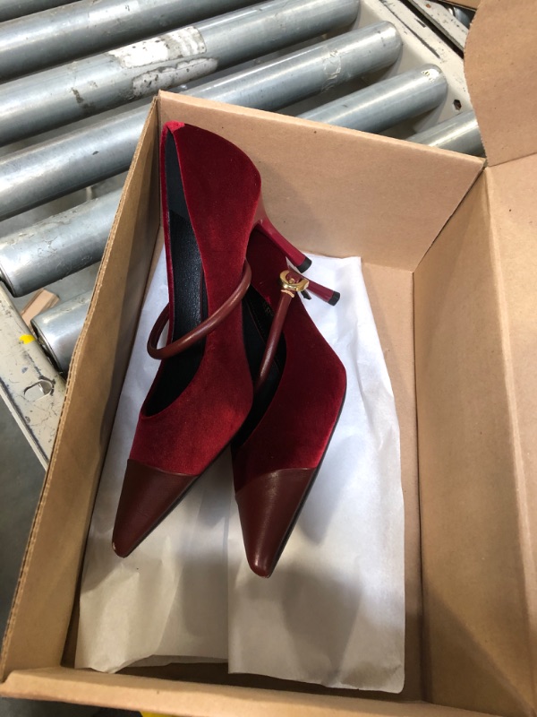 Photo 1 of baobeijiadao Womens Pointed Toe Heeled Pumps Slip On Stiletto Heels Single-Strap Wedding Evening Dressy Shoes Burgundy