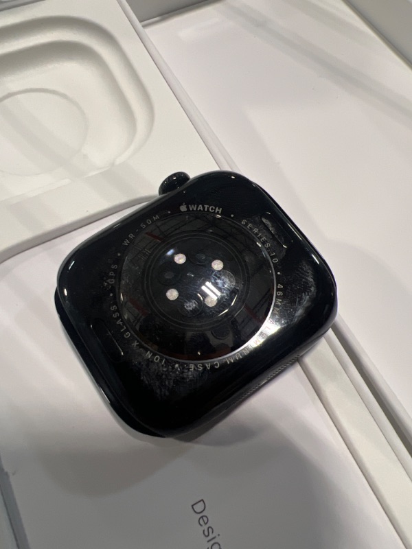 Photo 1 of Apple Watch Series 10 [GPS 46mm case] Smartwatch with Jet Black Aluminium Case with Black Sport Band - M/L. Fitness Tracker, ECG App, Always-On Retina Display, Water Resistant