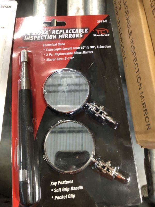 Photo 1 of ***MISSING ONE***TOOLUXE 20734L Telescoping Inspection Mirror | 30" Retractable Handle | Includes Two 2-1/4" Glass Mirrors PAQCK OF 10