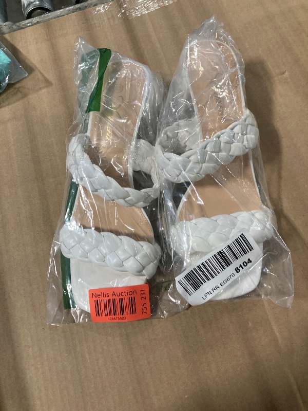 Photo 1 of Athlefit Women's Braided Heel Sandals Square Open Toe Woven Chunky Block Low Heeled White Size 8.5