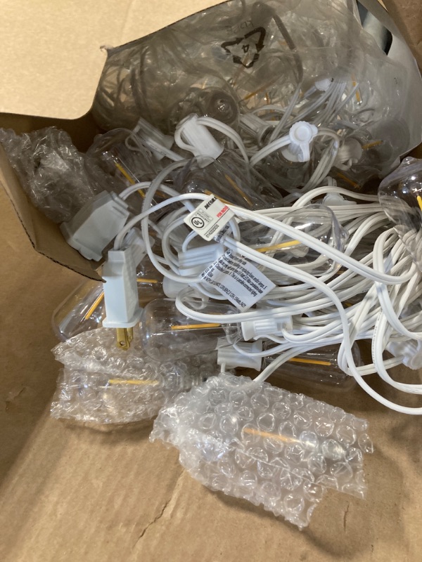 Photo 1 of 100FT White Waterproof String Lights for Outside Patio, Outdoor LED String Lights with 50+2 Dimmable Shatterproof ST38 Edison Bulbs, Connectable Vintage Hanging Lights for Yard Balcony Porch, 2x50FT