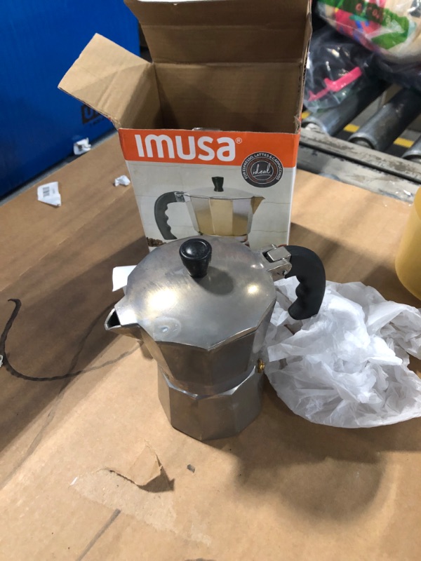 Photo 1 of IMUSA USA B120-42V Aluminum Espresso Stovetop Coffeemaker 3-Cup, Silver (Pack of 1)