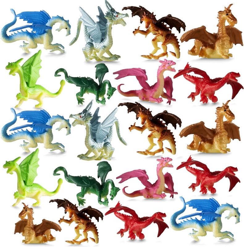 Photo 1 of Bedwina Mini Dragon Toy Figures - (Pack of 12) 2 Inch Plastic Rubbery Dragon Figurines in Assorted Colors and Styles - Kids Toys for Birthday Party Favors, Decorations, Cupcake Toppers and Piñatas
