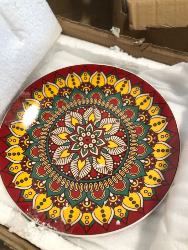 Photo 1 of BFU 8" Ceramic Plates Set/Luncheon Dishes, Pasta Salad Plate Set, Serving Dishes for festival, Dinnerware Sets for 6, Dishwasher & Microwave Safe, Vibrant Colors