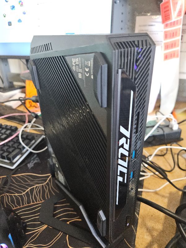 Photo 1 of ROG NUC 970 Full System Mini PC with Intel 14th Gen Core Ultra 9 185H, NVIDIA GeForce RTX 4070 Discrete Graphics, 32GB DDR5 RAM, 1TB PCIe G4x4 NVMe SSD, Win 11, ARGB Lighting, Vertical Stand Included