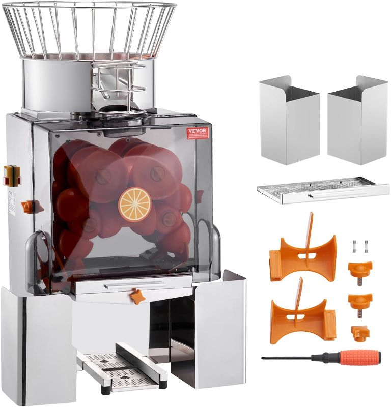 Photo 1 of  Commercial Juicer Machine, 110V Automatic Feeding Juice Extractor, 120W Orange Squeezer for 20-30 per Minute, with Pull-Out Filter Box SUS 304 Tank PP Cover and Two Peel Collecting Buckets
