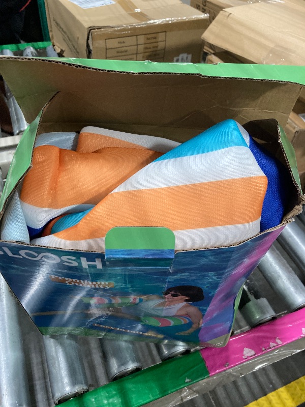 Photo 1 of SLOOSH Inflatable Pool Floats Chairs Adults, 2 Packs Floating Noodle Chair with Stripes Design Soft Fabric Covered with Sling for Swimming Pool Water Party Summer Lake,Blue,Green