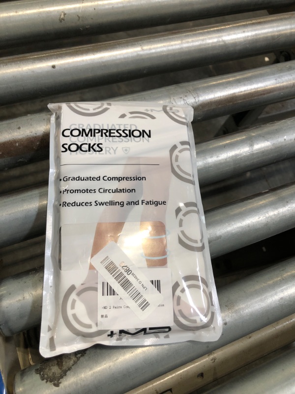 Photo 1 of +MD 2 Pairs Compression Socks for Women & Men Medical Grade 20-30 mmHg, Open-Toe knee High Stocking, Support for edema, Varicose Veins, Nude/ Black, Medium