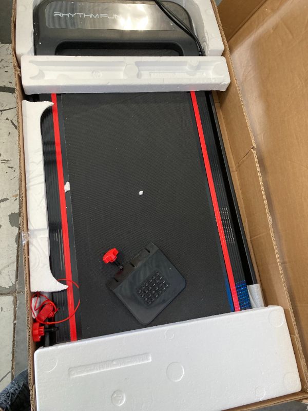 Photo 1 of RHYTHM FUN Incline Foldable Treadmill, Walking Pad Treadmill with Incline, 300 lbs Portable Treadmills with Handles for Home Office Use, Under Desk Compact Walking pad with LED Display & APP