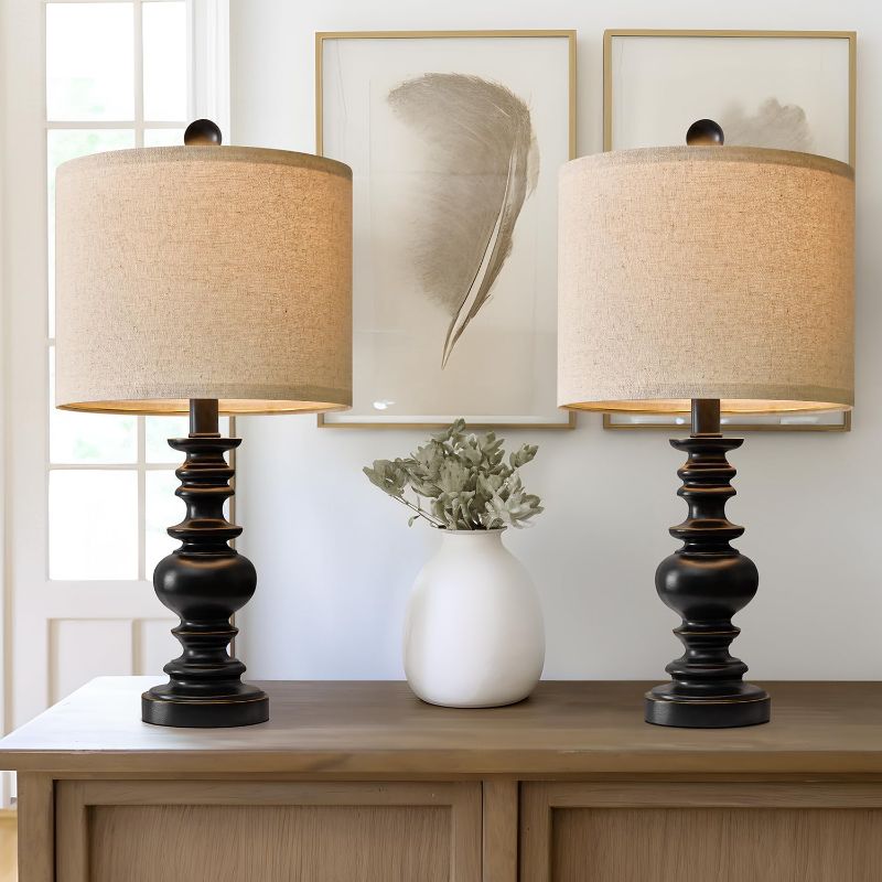 Photo 1 of 12.25" small table lamps set of 2 bedroom living room simple retro wood grain farmhouse bedside lamps***STOCK IMAGE, SIMILAR ITEM/ COLOR MAY VARY***