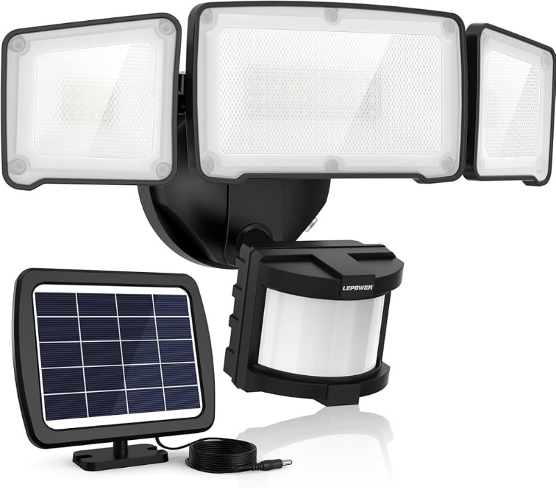 Photo 1 of LEPOWER 1600LM LED Solar Security Lights Motion Outdoor, 5500K White Light, IP65 Waterproof Outdoor Flood Solar Light for Yard, Garage?Black?