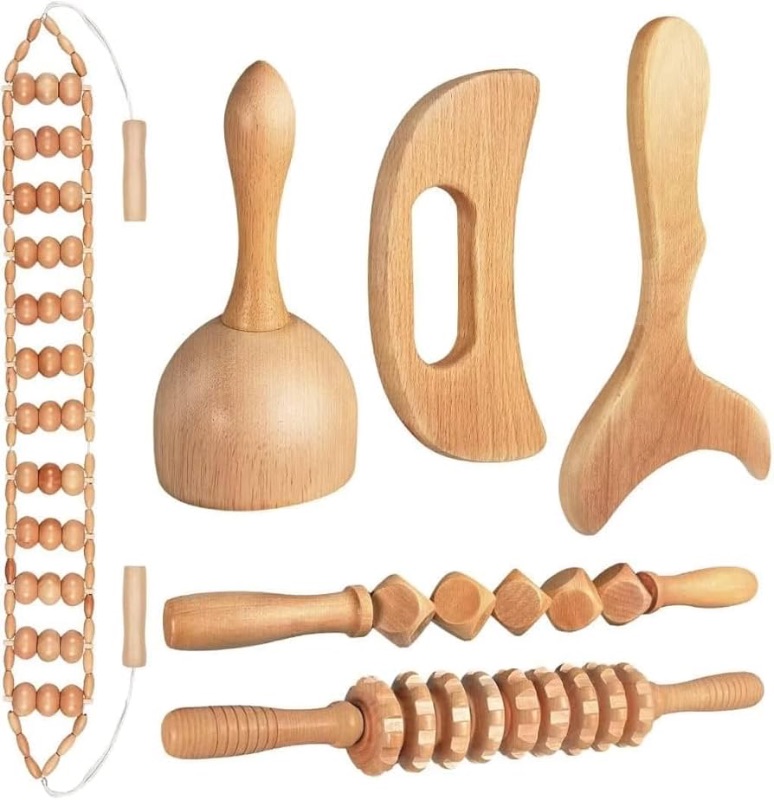 Photo 1 of 10-in-1 Wood Therapy Massage Tools Gua Sha Wooden Massager for Body Shaping Massage Tool Set Wood Therapy Tools for Relieving Muscle Pain Body Lymphatic Drainage Massager Anti-Cellulite
