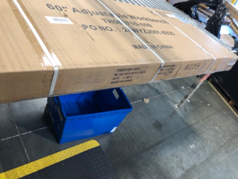 Photo 1 of **FACTORY SEALED AS SHOWN IN PHOTOS**
AHB 60" Workbench Adjustable Height, Solid Wood Work Table with Power Outlets, Max 2000 LBS, Heavy Duty Workstation for Garage Party Shop Office Home(Black 60"x 22")