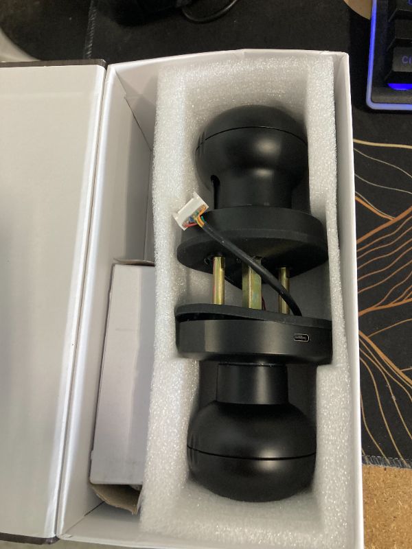 Photo 1 of ****Missing charger****Smart Door Knob with Lock, Anweller Fingerprint Biometric Keyless Entry Electronic Digital Bluetooth App Control WiFi Door Lock for Bedroom Interior Apartment Garage Front Door - Black. 