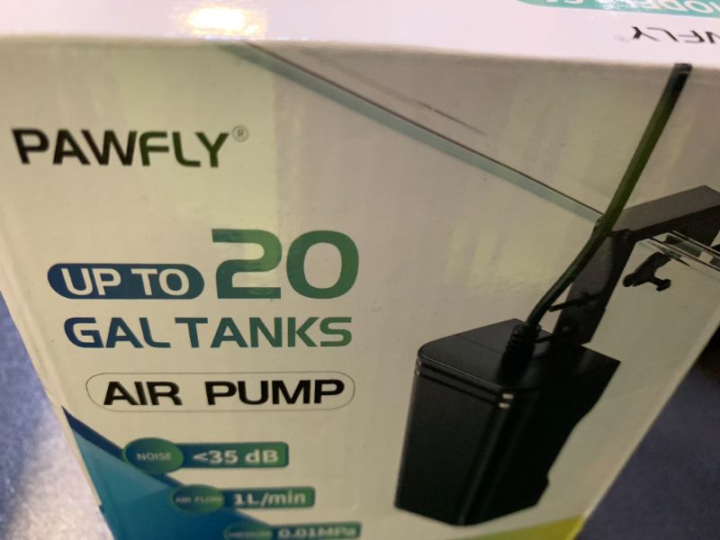 Photo 1 of Pawfly Mini Aquarium Air Pump 15 GPH Quiet Oxygen Aerator Pump with Bracket Airline Tubing Bio Sponge Filter Air Stone Control Valve and Check Valve for 3-20 Gallon Nano Fish Tanks and Buckets