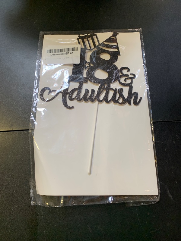 Photo 1 of 18 & Adultish Cake Topper Black Glitter, Happy 18th Birthday Cake Topper, 18 Birthday Decorations, Happy 18th Birthday Decorations for Boys Men Girls