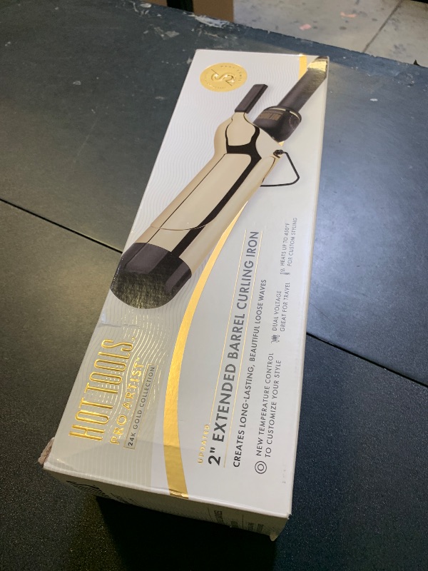 Photo 1 of HOT TOOLS 24K Gold Professional 2" Extended Barrel Curling Iron with Clamp for Loose Curls - 24K Gold Technology for Long-Lasting Results & Longer Barrel for Easy Styling