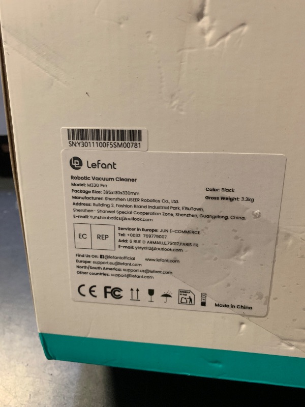 Photo 1 of Lefant LiDAR Robot Vacuum and Mop, 450ml Visible Dustbin, Upgraded 190° PSD Obstacle Avoidance, Customized Cleaning, Multi-Floor Mapping, 150 Mins Runtime, WiFi/Alexa/APP, Pet Hair & Carpets, M330 Pro