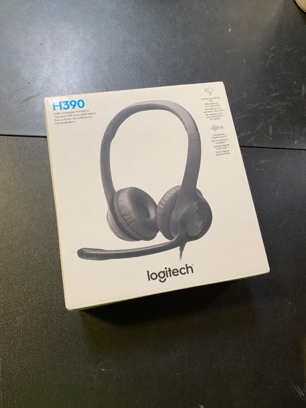 Photo 1 of Logitech H390 Wired Headphones with Mic, USB Headset with Microphone for PC, Noise Cancelling Microphone for Video Meetings, Music, Gaming - Black