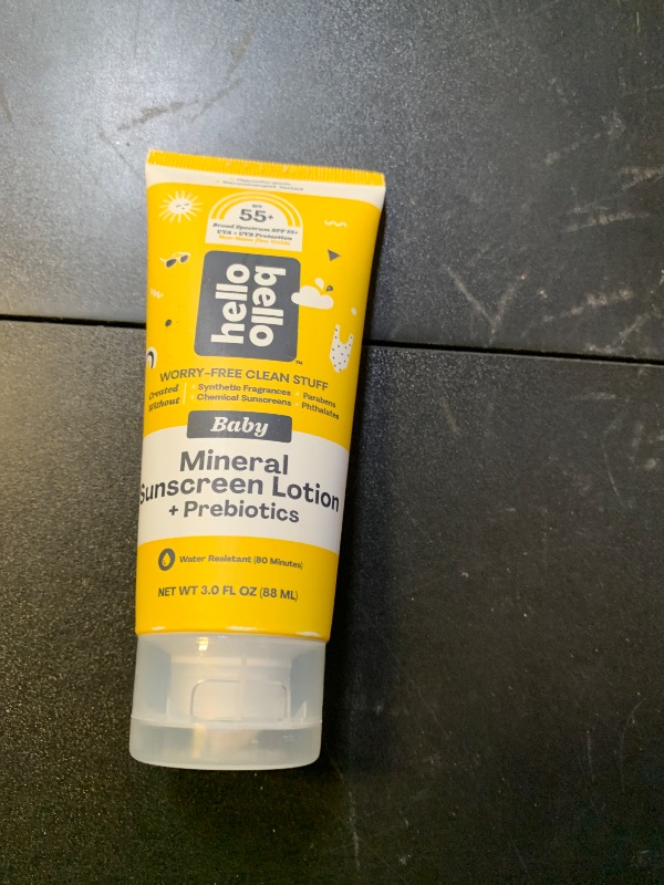 Photo 1 of Hello Bello Mineral SPF 55 Sunscreen Lotion with Prebiotics, Water Resistant and Reef Friendly Sun Protection for Babies and Kids, 3 fl oz (Pack of 1)