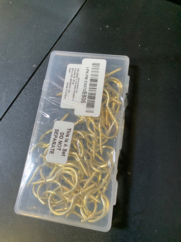 Photo 1 of RELBRO Screw Hooks, 1-1/4 Inch Metal Screw in Cup Hooks, Gold, 50 Pcs
