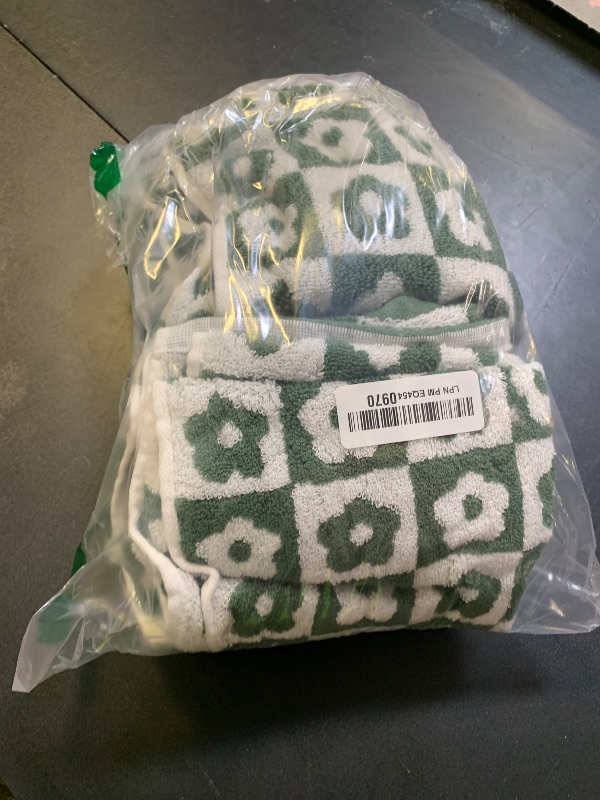 Photo 1 of Jacquotha Hand Towels for Bathroom Checkered Floral - Set of 4 Soft Cotton Terry Towels for Kitchen Decor Spa Gym 13” x 29”, Forest Green, Farmhouse & Retro