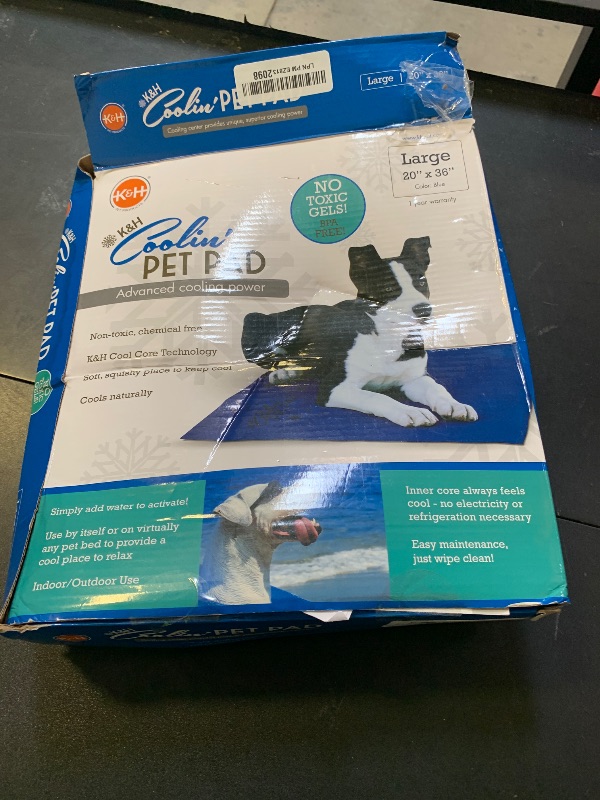 Photo 1 of K&H Pet Products Coolin' Pet Pad Dog Mat, Portable Dog Cooling Mat for Travel or in Home, Perfect for Carriers, Crates, Outdoor Houses, Yards, Porches, Pet Beds & More - Large 36 X 20in Chill Blue