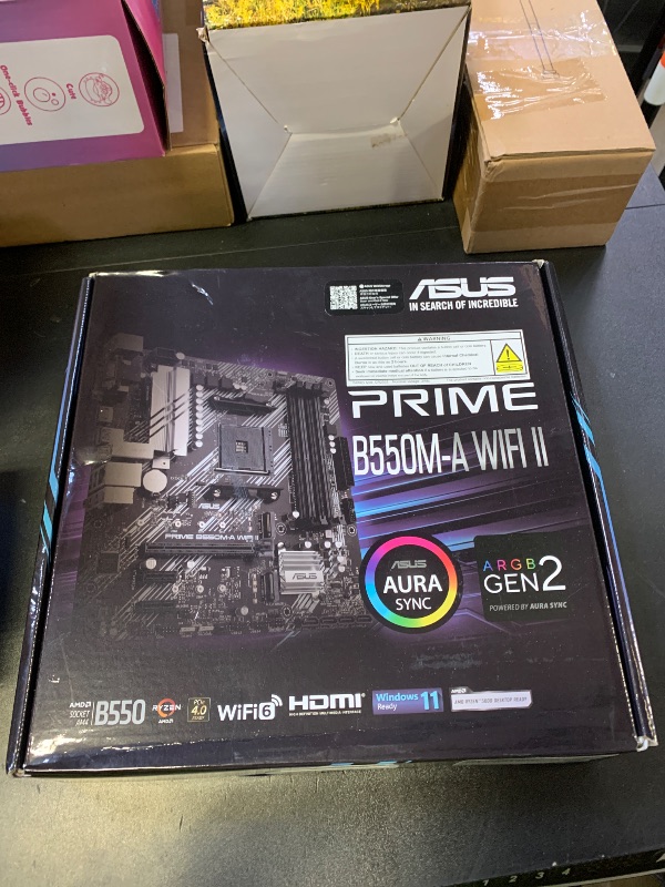 Photo 1 of ASUS Prime B550M-A WiFi II AMD Micro ATX Motherboard with PCIe 4.0, WiFi 6, ECC Memory, HDMI 2.1, RGB Header